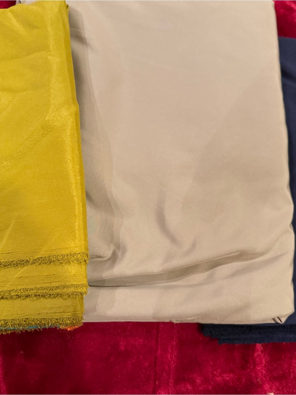 Neutral Beige Blue and Other Fabric with Bright Yellow Accent